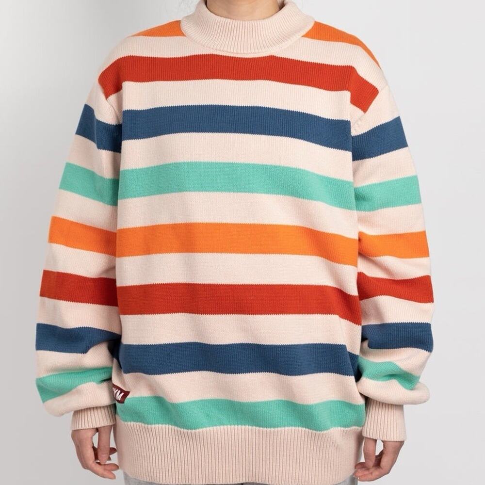 Makeship Insym Striped Cotton Knit Sweater Multicolor Kidcore Gamer Mens Sz Lg